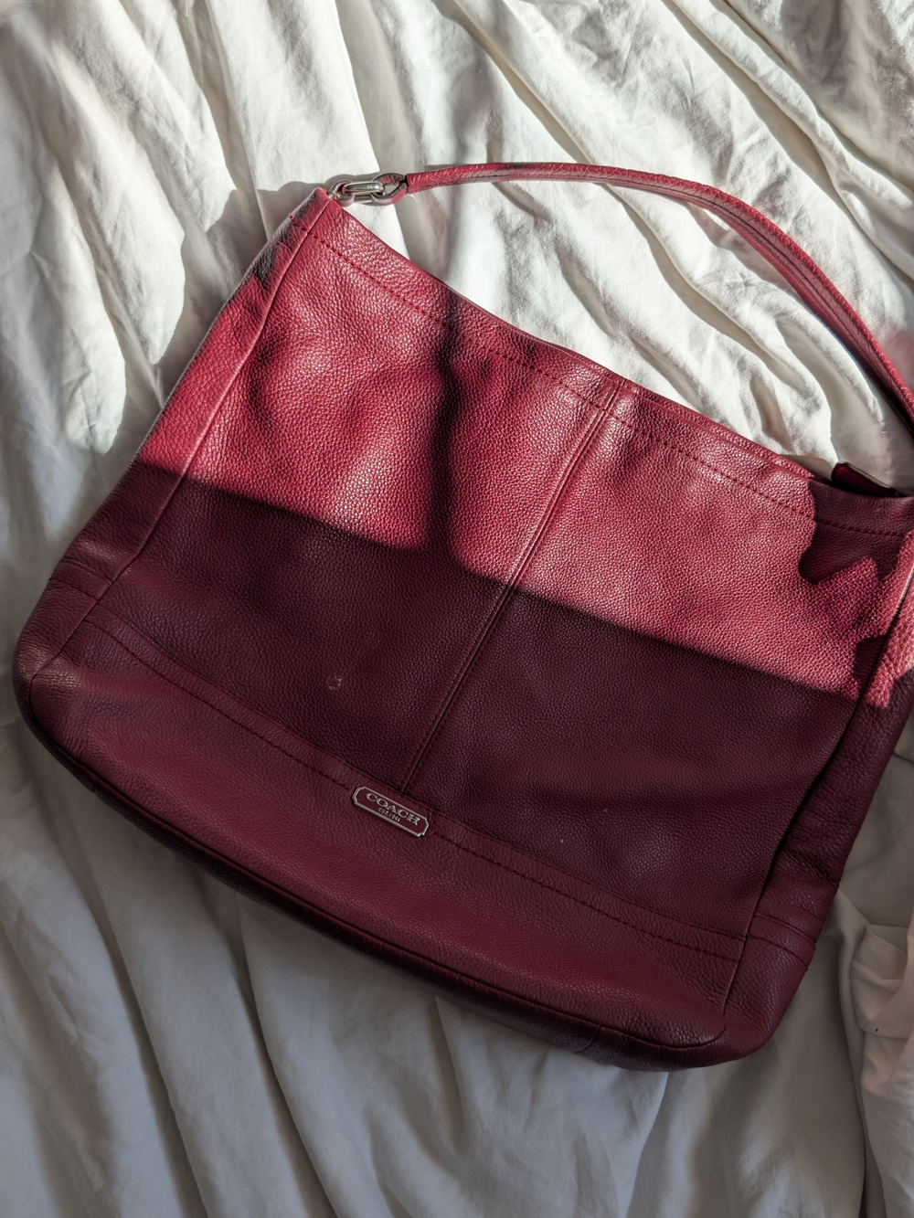 Coach Rare Vintage 90s Pebbled Leather Shoulder Bag in Berry Red